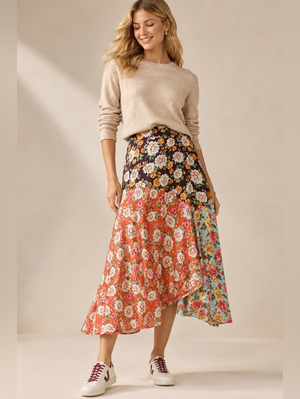FARM Rio x Anthropologie Floral Patchwork Midi Skirt Size M